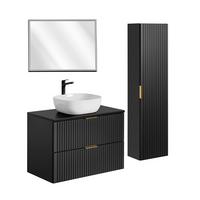 BADMÖBEL 80.6cm Adriel 2er-Set Mattschwarz - Schwarz, Holzwerkstoff (80.6/59/46cm) - Petits-meubles