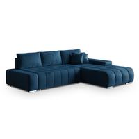 ECKSOFA ALESE R-S Blau Velours-Stoff mit Schlaffunktion - Blau/Silberfarben, Holz/Textil (265/185cm) - MASSENO