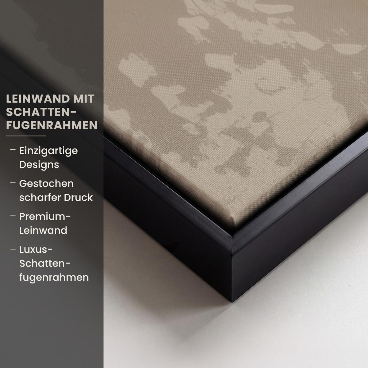 LEINWAND Bilder mit Rahmen - Gesicht - Frau - Blätter - Gold - 90x60 - Beige, Textil (90/60cm) - MuchoWow