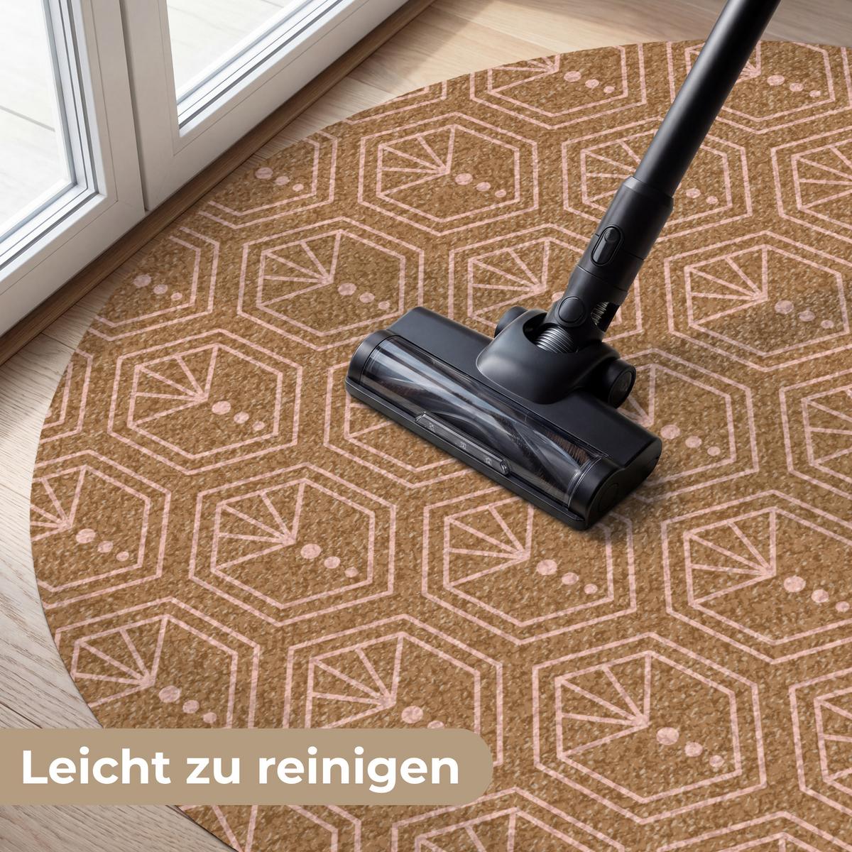 FUSSMATTE Braun - Rosa - Geometrisch - Gemustert Türmatte 120x120 cm - Braun, Kunststoff (120/0.4cm) - MuchoWow