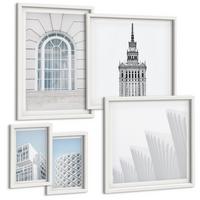 BILDER SET 5er Set - 50x50 cm & 20x30 cm & 40x60 cm Weißer Rahmen - Moderne Architekturgeometrie - Weiß, Kunststoff (40/60cm) - TULUP