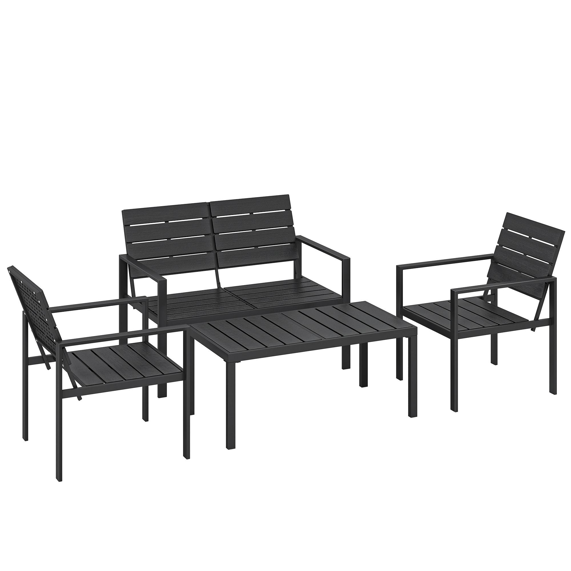 BALKONMÖBEL-SET 4er Set HDPE Metall Schwarz - Schwarz, Metall - Outsunny