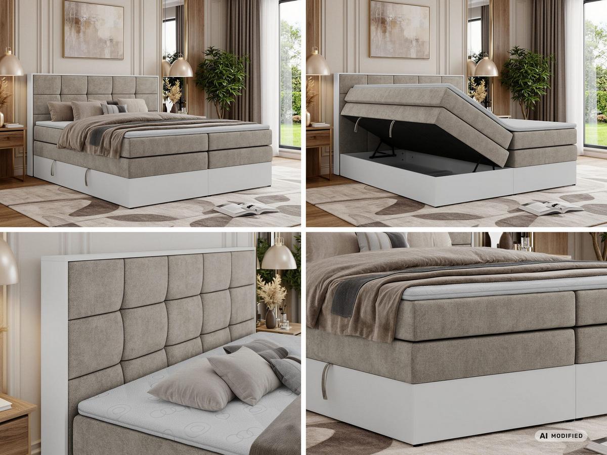 BOXSPRINGBETT ALVIT KING 180/200 - Greige Stukture - Topper Visco - H3 - Greige/Schwarz, Kunststoff/Textil (180/200cm) - MKS