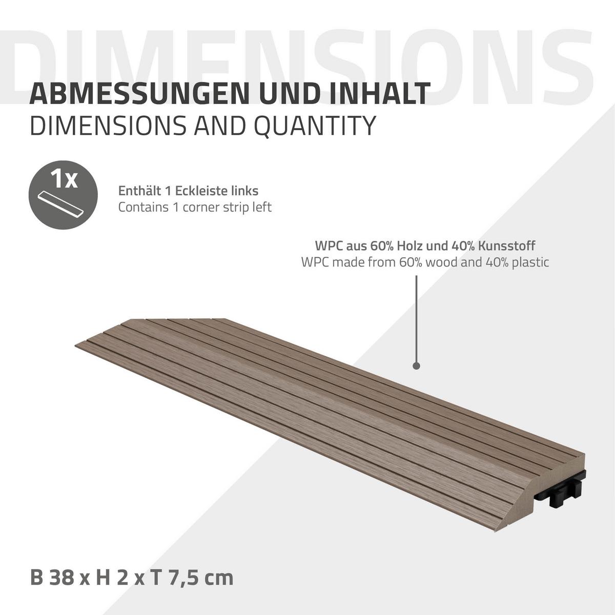 ABSCHLUSSLEISTE WPC Ecke links Dunkelbraun - Dunkelbraun, Holzwerkstoff (38/2/7.5cm) - ML-DESIGN