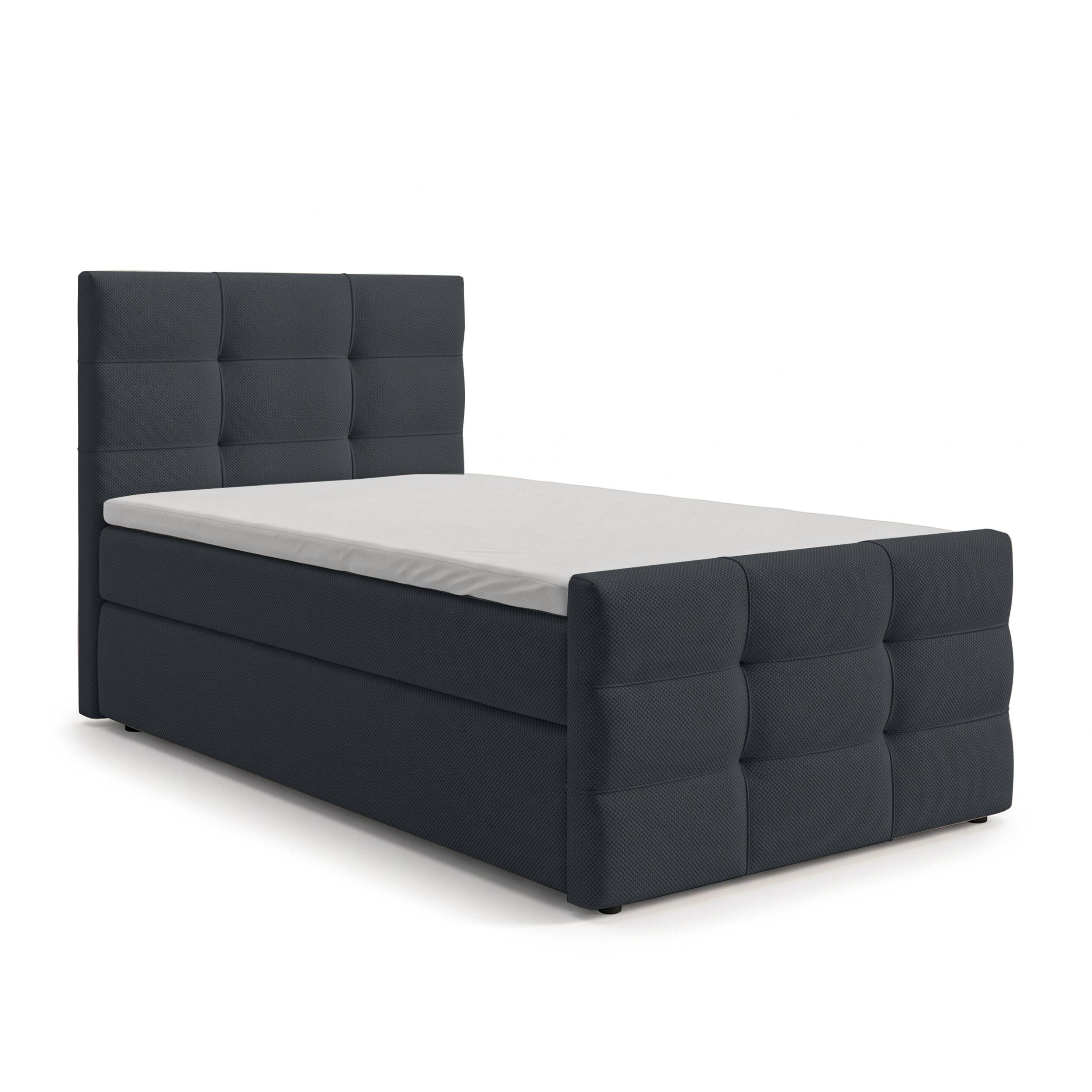 BOXBETT DEFNE 120x200 cm mit Fußteil und Matratze - Schwarz + TOPPER - Schwarz, Holz/Holzwerkstoff (120/200cm) - AX Living