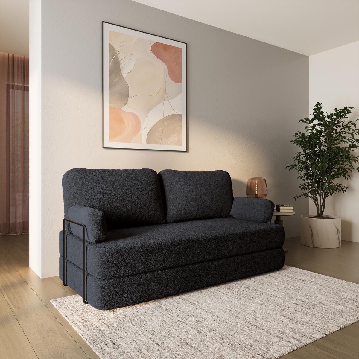 BETTSOFA NIKSI aus Schaumstoff Bucle-Stoff Schwarz Schlaffunktion - Schwarz, Textil (170/86/80cm) - MASSENO