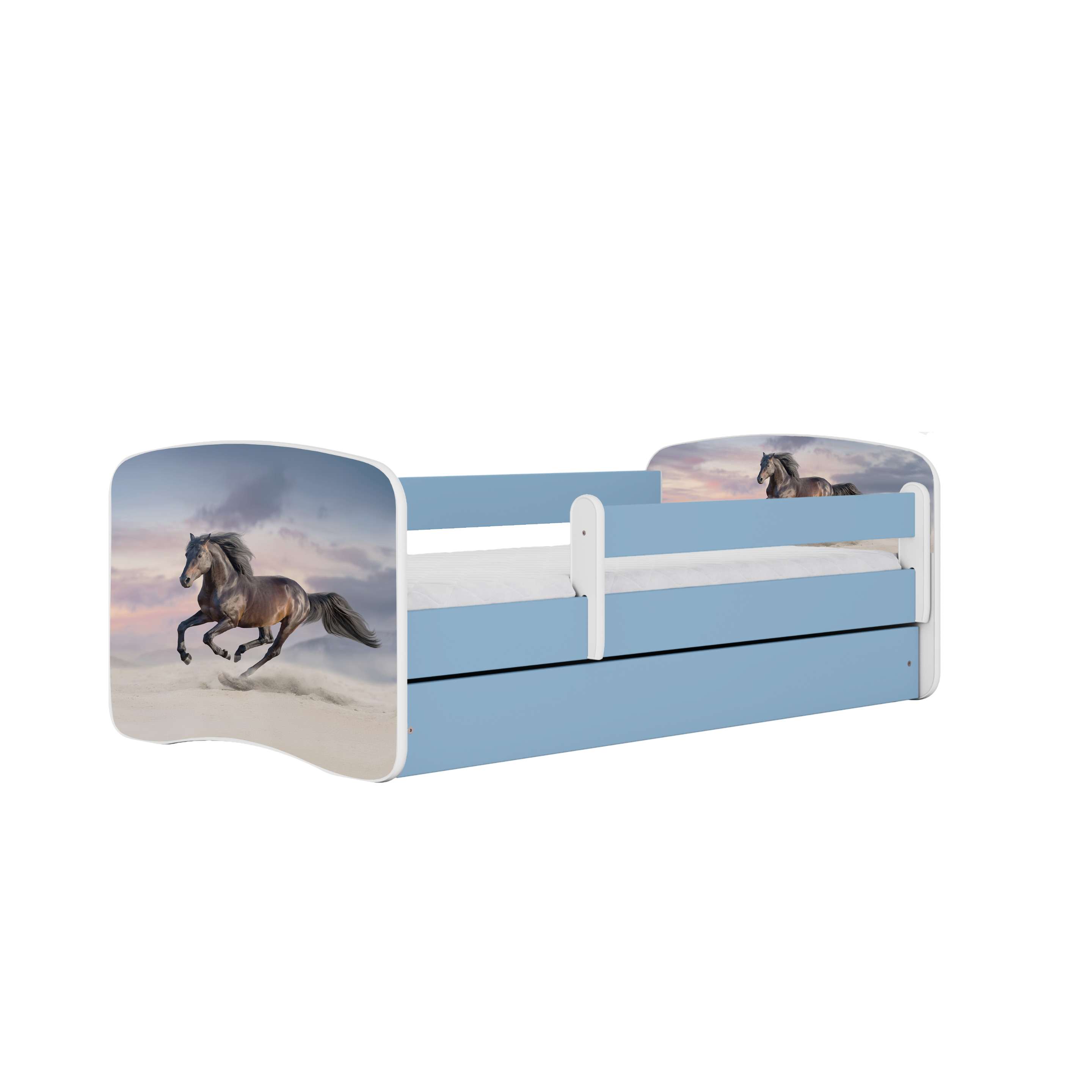 KINDERBETT Pferd im Galopp mit Schublade und Matratze 160/80 - Blau, Holzwerkstoff (80/160cm) - RAUMHIRSCH FURNITURE