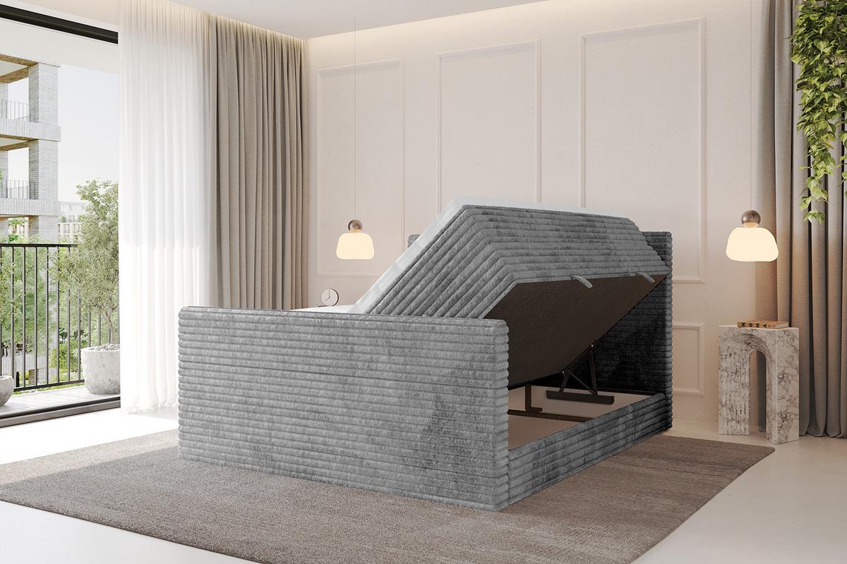 BOXSPRINGBETT mit Matratze H3|H4 und Lattenrost - TOLO-Z KING-v1 140x200 Cord - Hellgrau - Hellgrau, Holzwerkstoff (140/200cm)