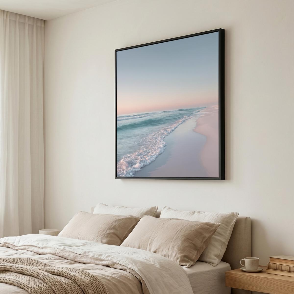 LEINWAND Bilder mit Rahmen - Küstenlinie - Pastell - Wasser - 90x90 - Pastellblau, Textil (90/90cm) - MuchoWow