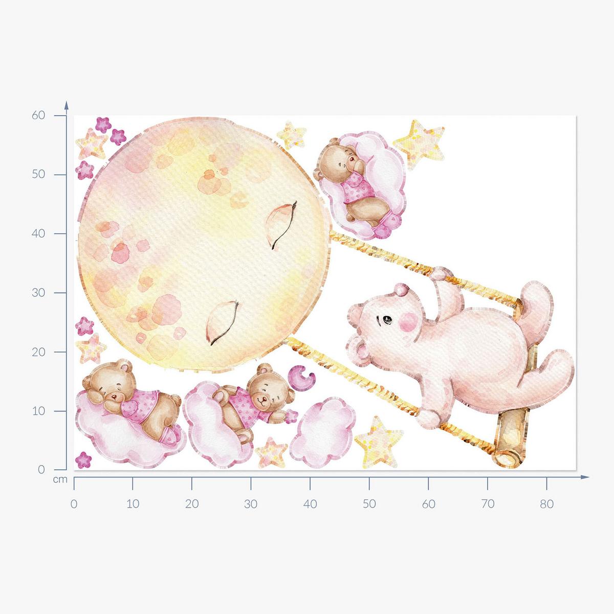WANDAUFKLEBER 60x85cm - Teddybären am Himmel - Multicolor, Kunststoff (60/85/0.1cm) - Wallfluent