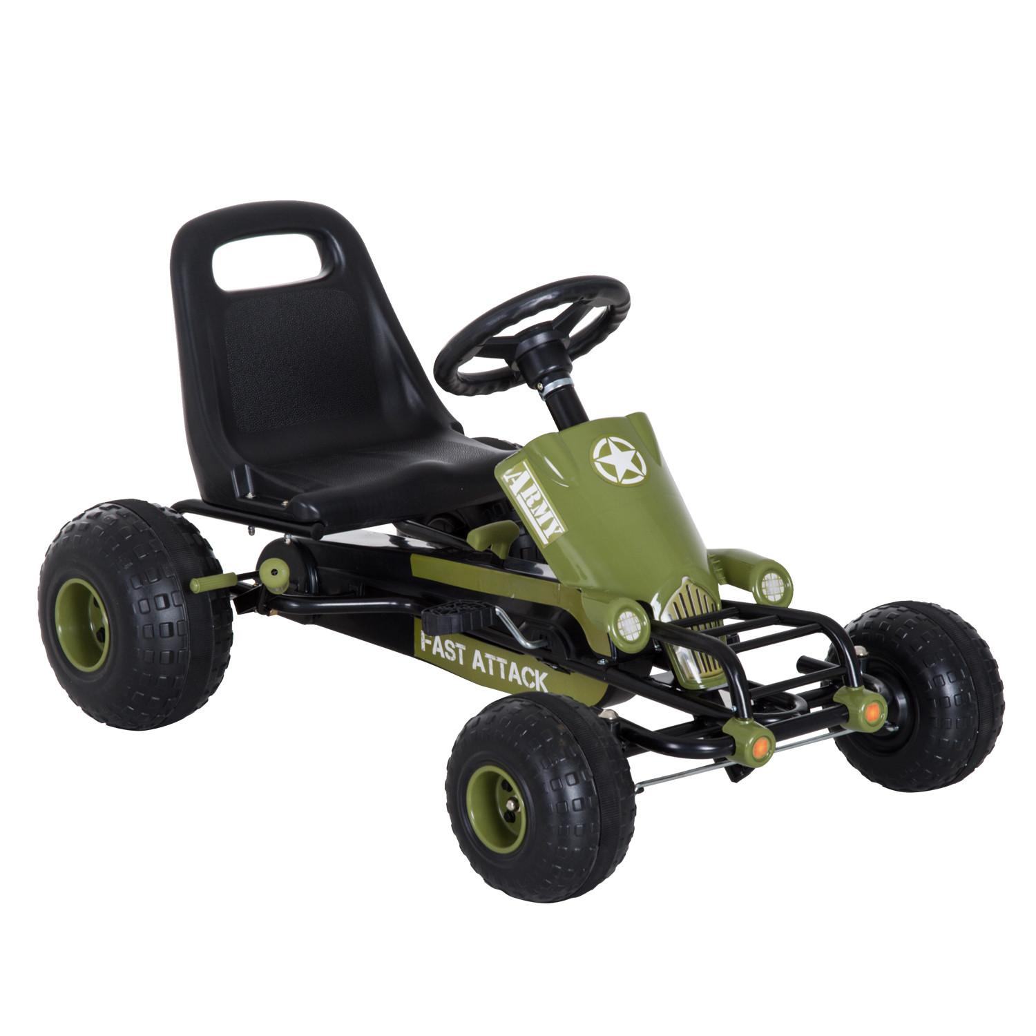 GO Kart Kettcar mit Handbremse Kinder Tretauto Tretfahrzeug ab 3 Jahre Grün - Grün, Metall (99/65/56cm) - HOMCOM