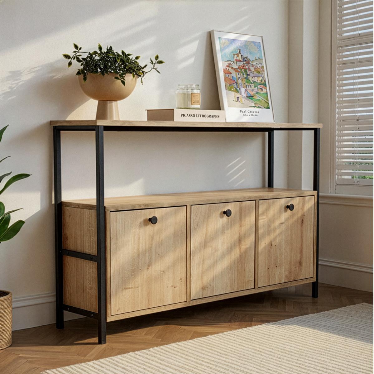 SIDEBOARD mit 3 Türen und 1 oberer Ablagefläche 120/29,5/77 cm - Schwarz, Holzwerkstoff (29.5/77/20.5cm) - Calicosy