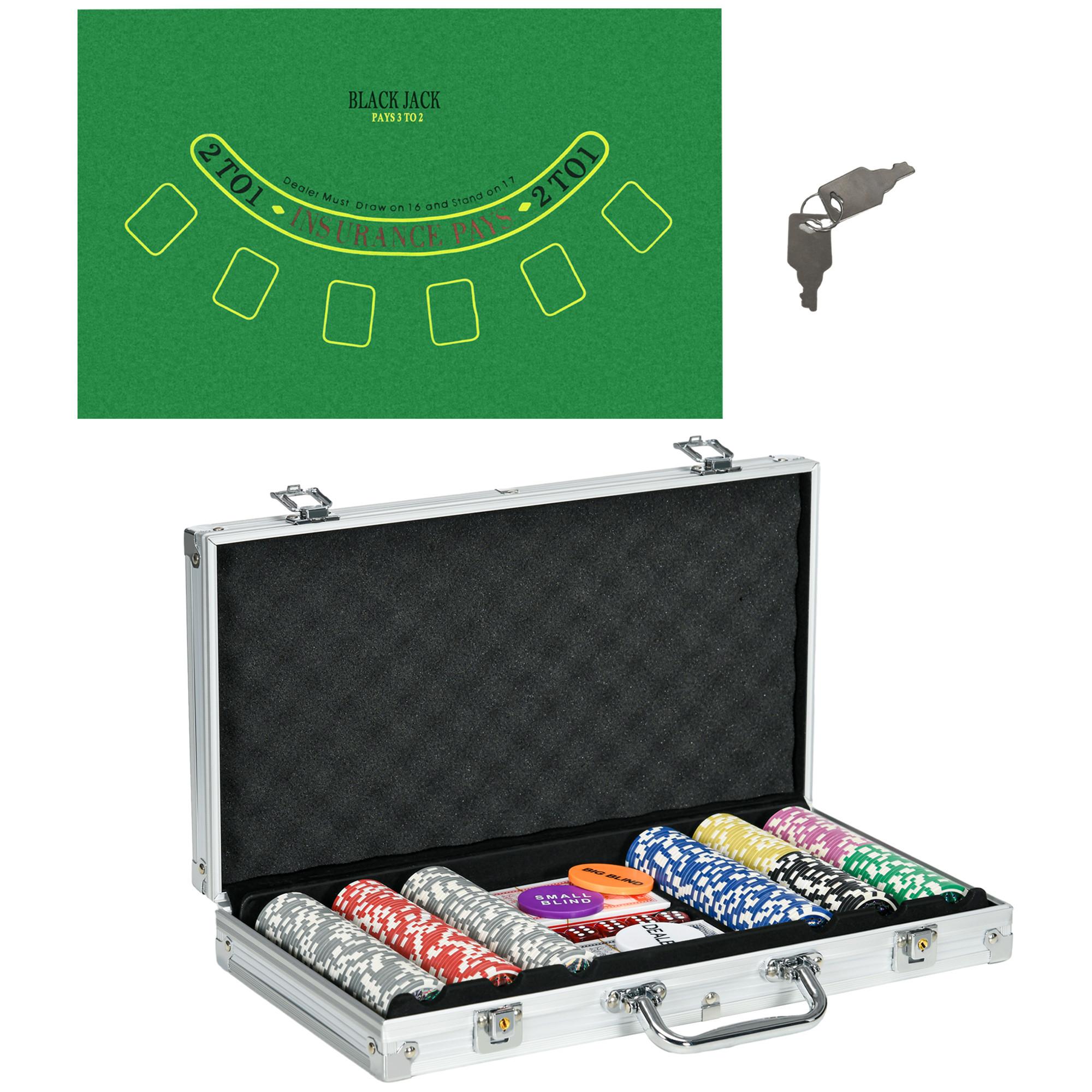 POKERKOFFER Set, 300 Pokerchips 11,5 Gramm, Pokerset mit Schloss Silber - Silberfarben, Metall (23/38.5cm) - SPORTNOW