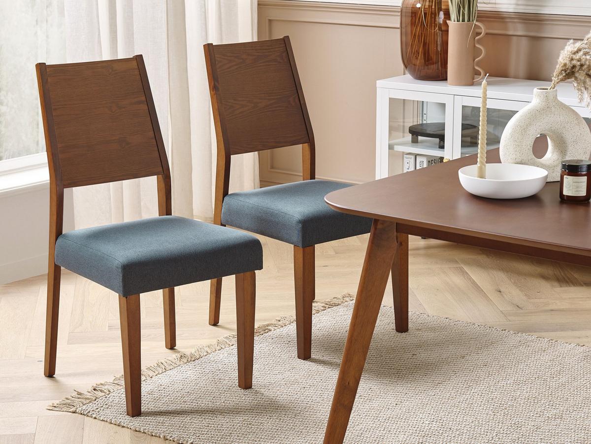 ESSZIMMERSTUHL 2er-Set Gummibaumholz Dunkler Holzfarbton Elmira - Dunkelbraun, Holz/Textil (48/94/43cm) - Beliani