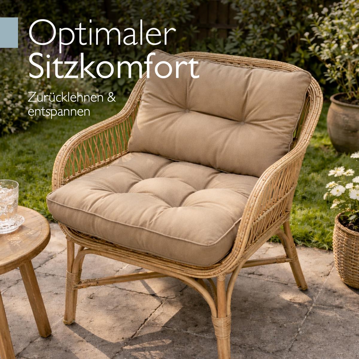 LOUNGEKISSEN Flair Outdoor Sitz 50x50x10cm mit Rücken 50x40x12cm Natur (2tlg) - Naturfarben, Textil (50/50cm) - Beautissu 