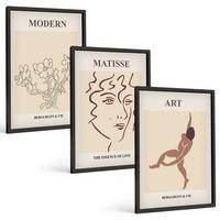 BILDER SET 3er Set - 40x60 cm Schwarzer Rahmen - Stilvolle Grafiken, Blumen, Figuren - Schwarz, Kunststoff (40/60cm) - TULUP