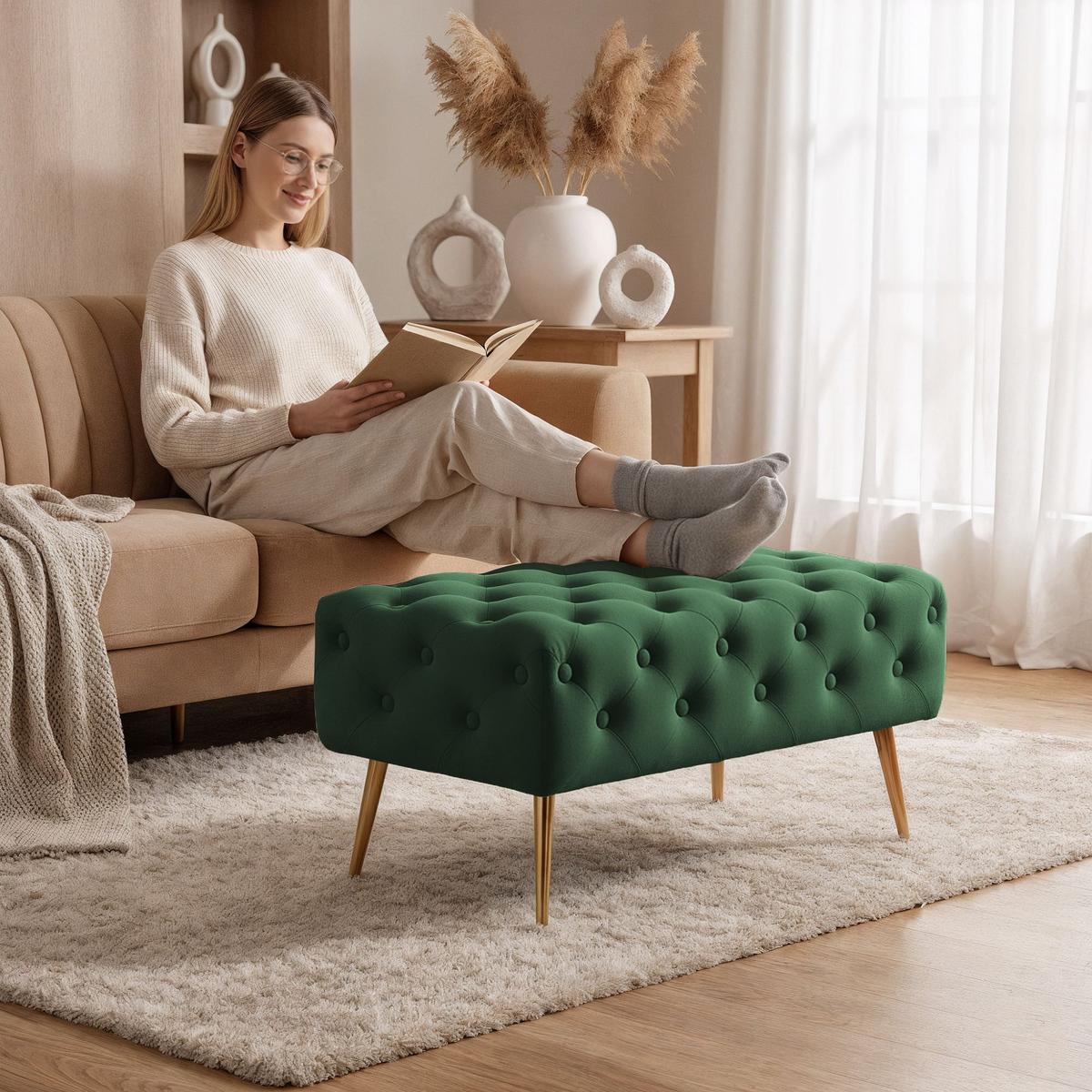 POLSTERBANK mit Samt - Optik Grün 42/41/42 - Grün, Textil (80/41/42cm) - RAUMHIRSCH FURNITURE