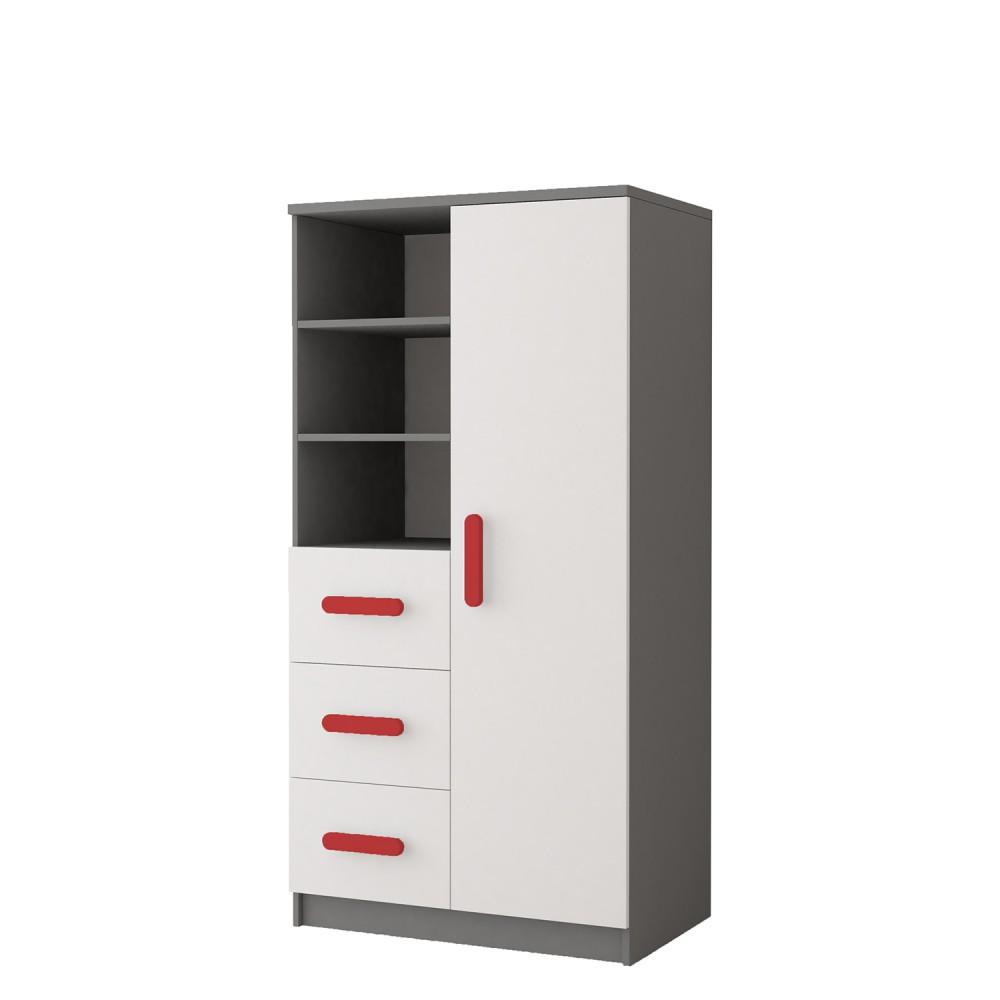 REGAL 80/159/40 cm Jonas II 3S1D 05 Grau/Weiß + rote Griffe - Rot/Weiß, Holz/Holzwerkstoff (80/160/40cm) - imoebel24
