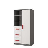 REGAL 80/159/40 cm Jonas II 3S1D 05 Grau/Weiß + rote Griffe - Rot/Weiß, Holz/Holzwerkstoff (80/160/40cm) - imoebel24
