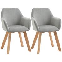 ESSZIMMERSTÜHLE 2er Set, Küchenstuhl mit Armlehne, Rückenlehne, Samtoptik, Grau - Naturfarben/Grau, Holz/Kunststoff (57/80/54cm) - HOMCOM