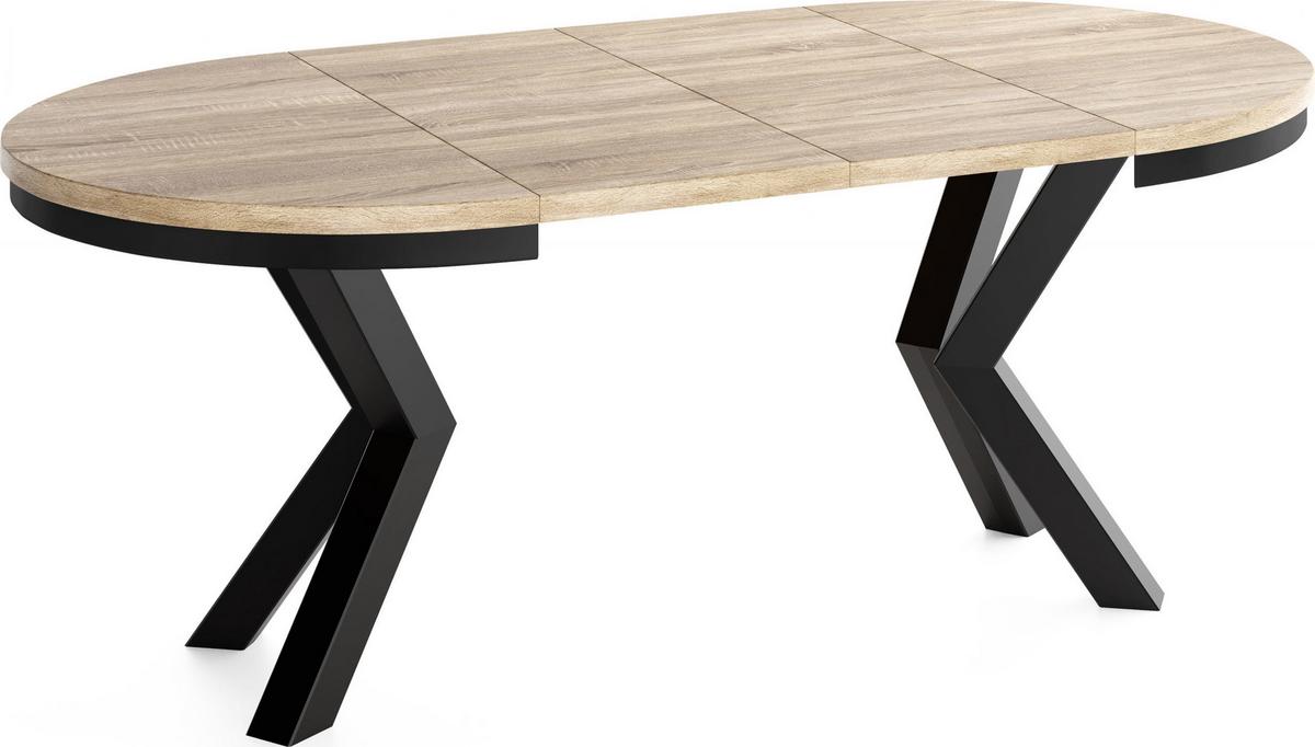 ESSTISCH Clara runder ausziehbarer, Eiche Sonoma Hellbraun 100-180/100/76 cm - Schwarz/Sonoma Eiche, Holzwerkstoff/Metall (100/180/76cm) - WFL GROUP