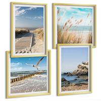 BILDER SET 4er Set - 50x50 cm & 40x60 cm Goldrahmen - Strand Holzsteg Klippen - Goldfarben, Kunststoff (50/50cm) - TULUP