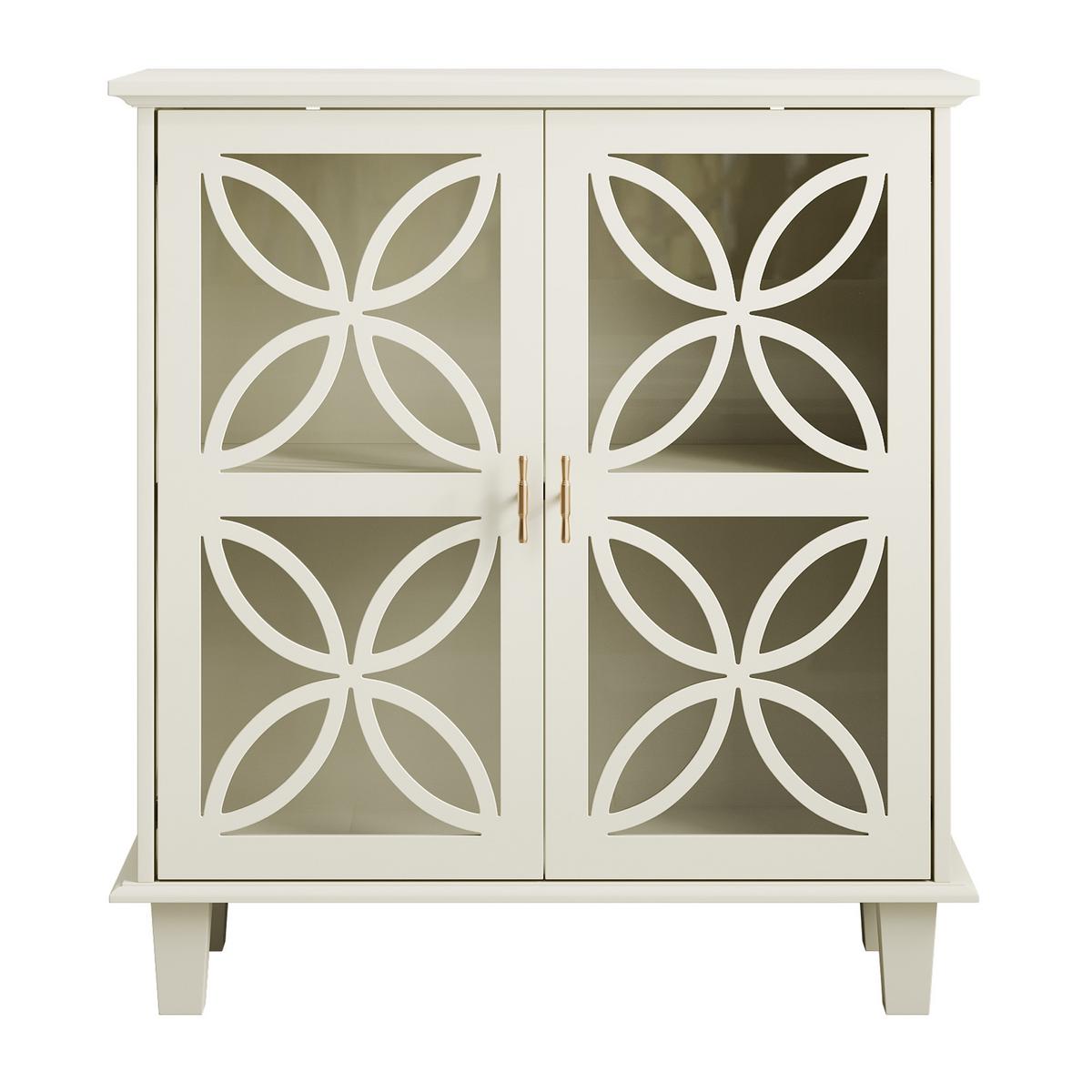 SIDEBOARD 80 cm Creme MDF & Glas mit 2 Glastüren und verstellbaren Regalen - Beige/Creme, Holzwerkstoff (80/87/38cm) - Urban Meuble
