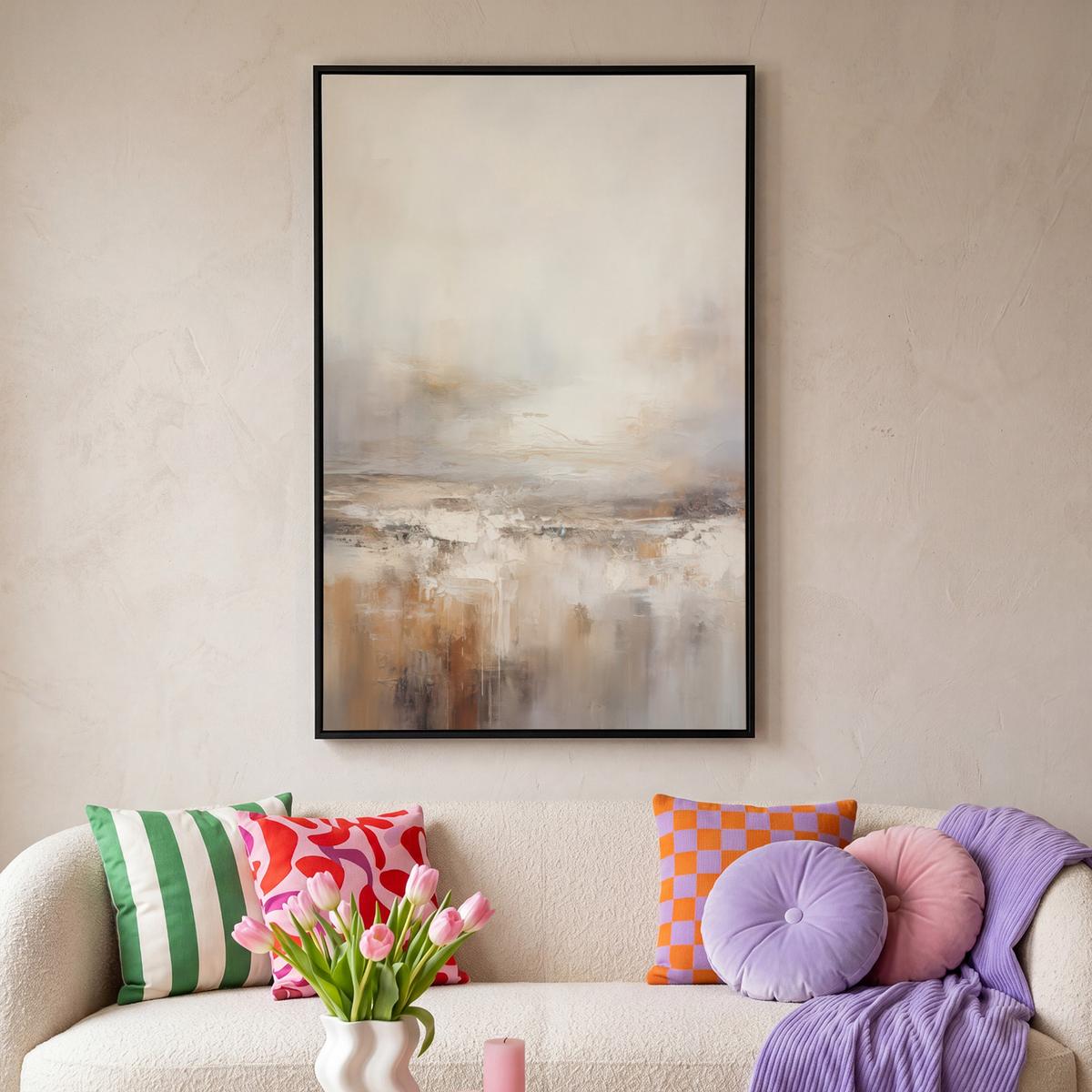 LEINWAND Bilder mit Rahmen - Kunst - Industriell - Grau - Braun - Abstrakt - 90x140 - Sandfarben, Textil (90/140cm) - MuchoWow