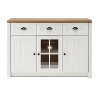 SIDEBOARD weiß Pinie, Eiche hell Landhaus, Kommode 130 x 86 cm - Eichefarben/Schwarz, Holzwerkstoff/Metall (130/86/43cm) - Furn.Design
