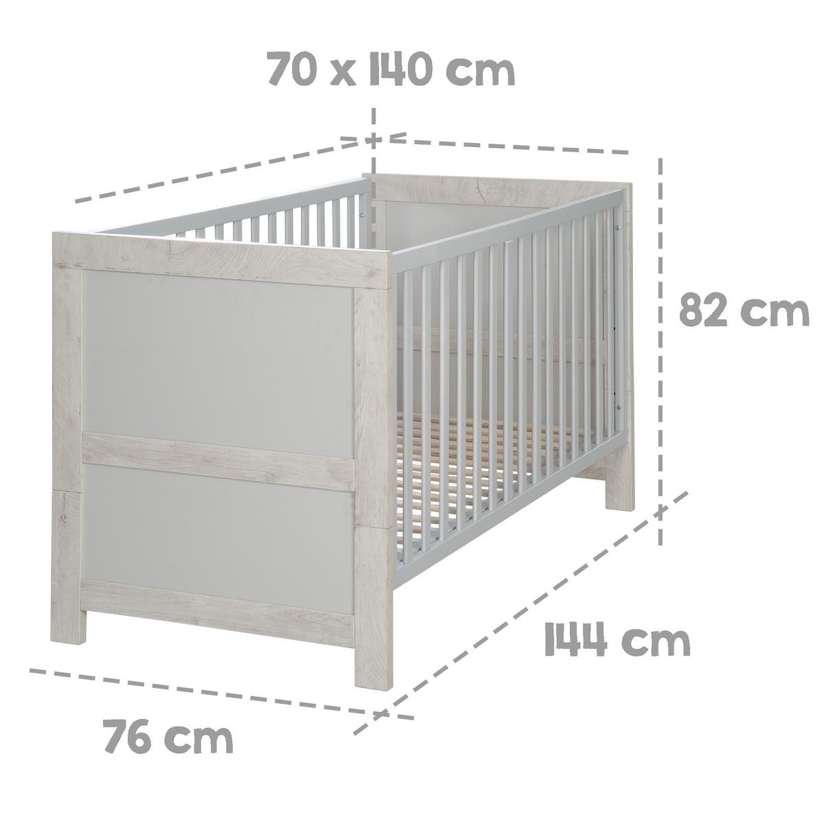 BABYZIMMER-SET Mila 3-teilig - Grau, Holzwerkstoff (135/190/142cm) - Roba