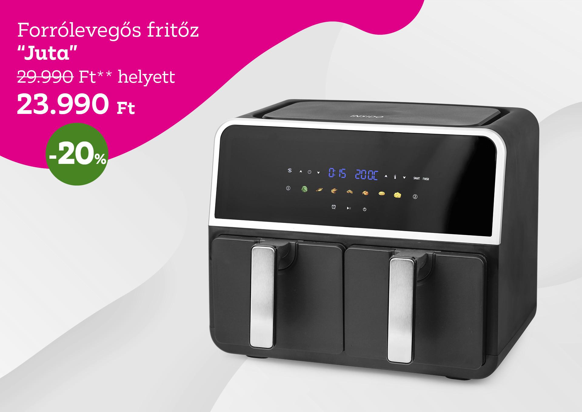 Forrólevegős fritőz JUTA 29990 Forint helyett 23990 Forint, kedvezmény mértéke 20%