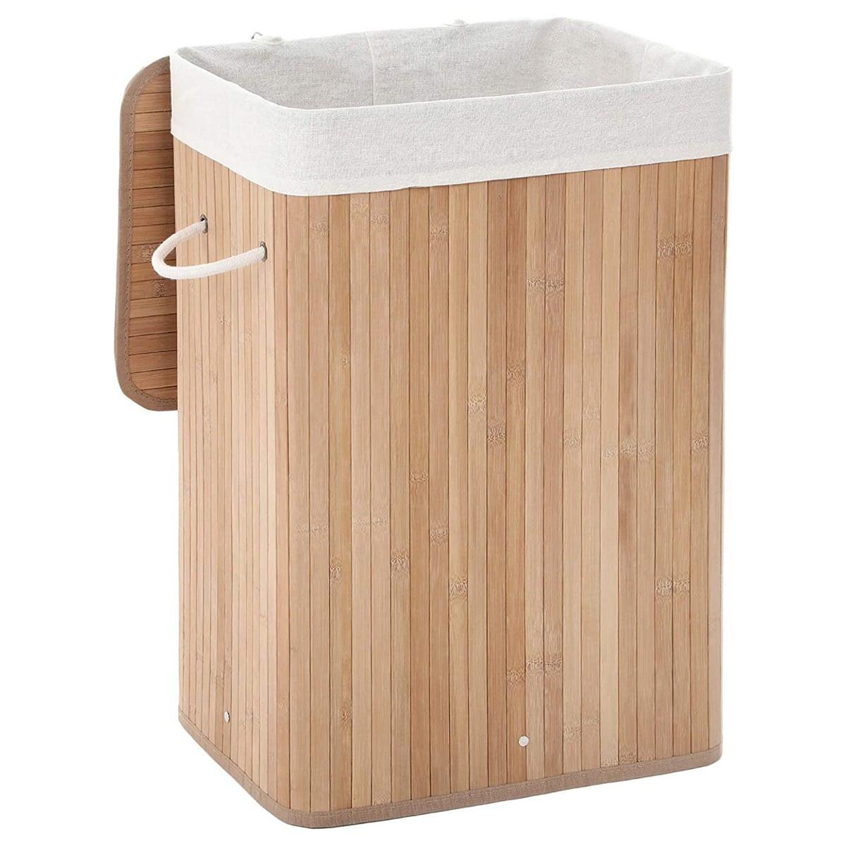 FALTBARER Wäschekorb aus Bambus mit 3 Griffen, 72L - L40 cm x H60 cm - Braun, Holzwerkstoff (30/60/60cm) - Calicosy