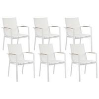 GARTENSTUHL 6er-Set Metall Weiß Busseto - Hellbraun/Weiß, Metall (56/90/64cm) - Beliani