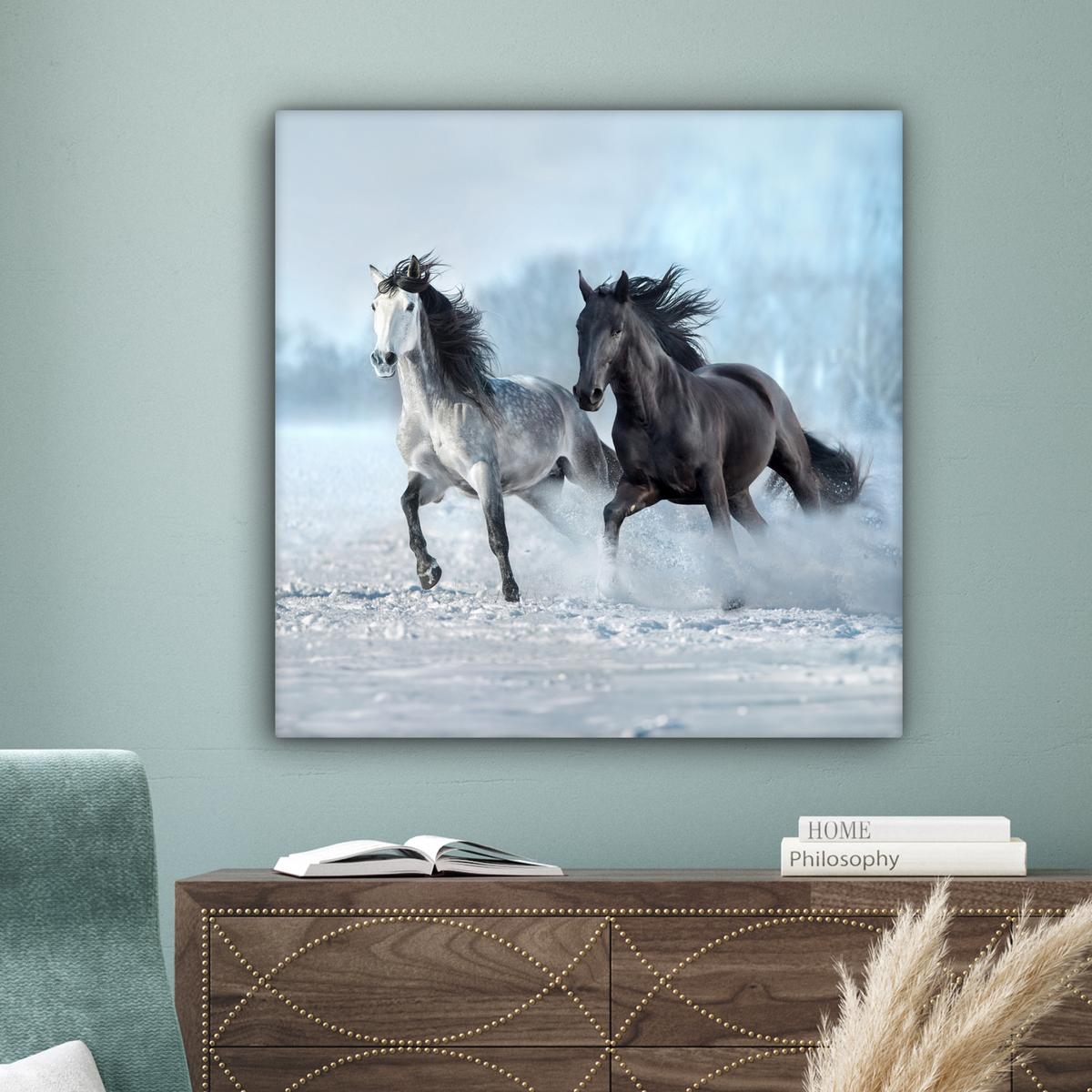 LEINWANDBILD Pferde - Winter - Tiere - Natur - Schnee Deko Groß 90x90 cm - Anthrazit, Textil (90/90cm) - MuchoWow