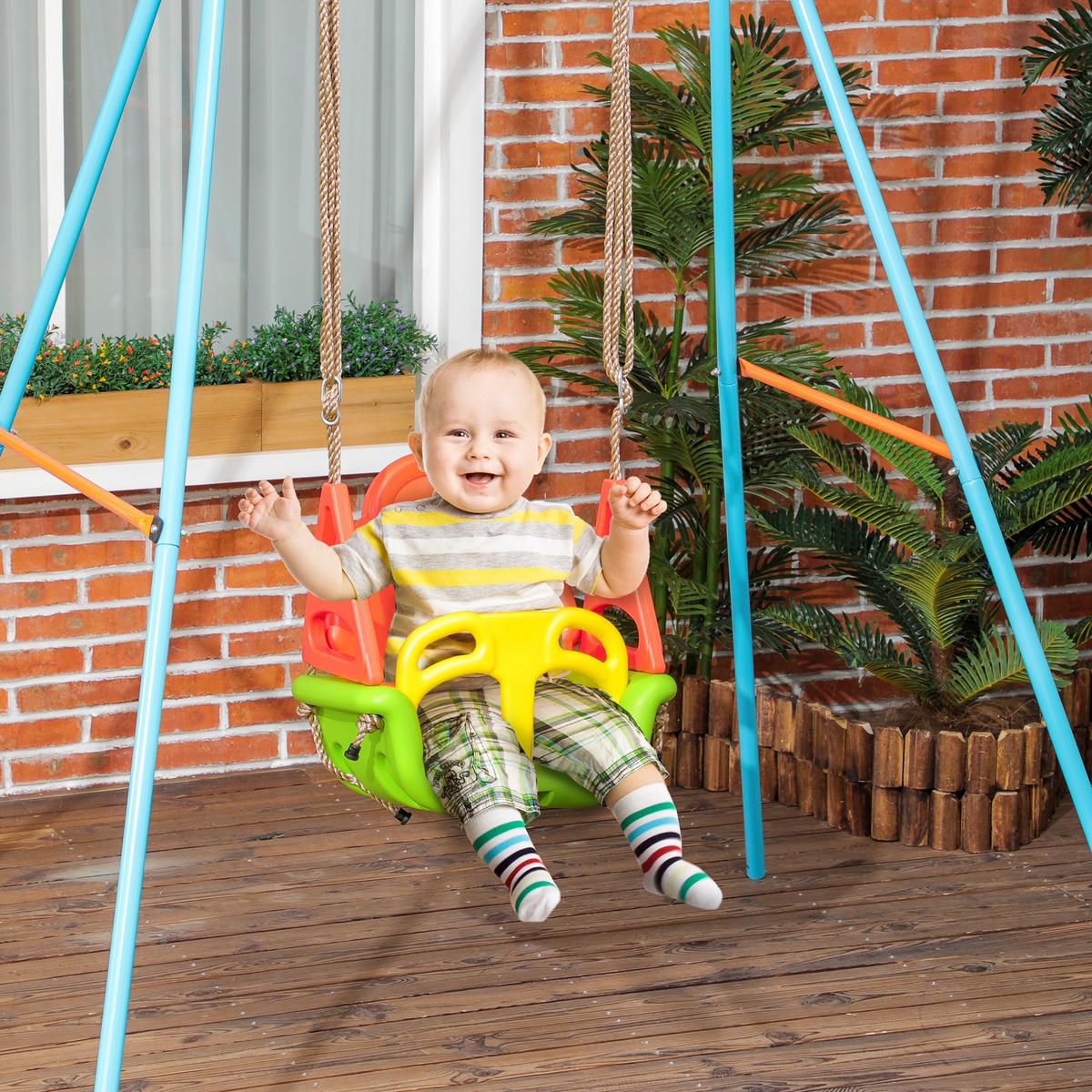 3-IN-1 Babyschaukel, Kinderschaukel mit verstellbarem Seil, Schaukelsitz, Grün - Multicolor, Kunststoff (34/48cm) - Outsunny