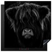 HERDABDECKPLATTE Schottischer Highlander - Kuh - Schwarz - Weiß - Tiere Induktionsmatte 78x78 cm - Schwarz, Kunststoff (78/78/0.2cm) - MuchoWow
