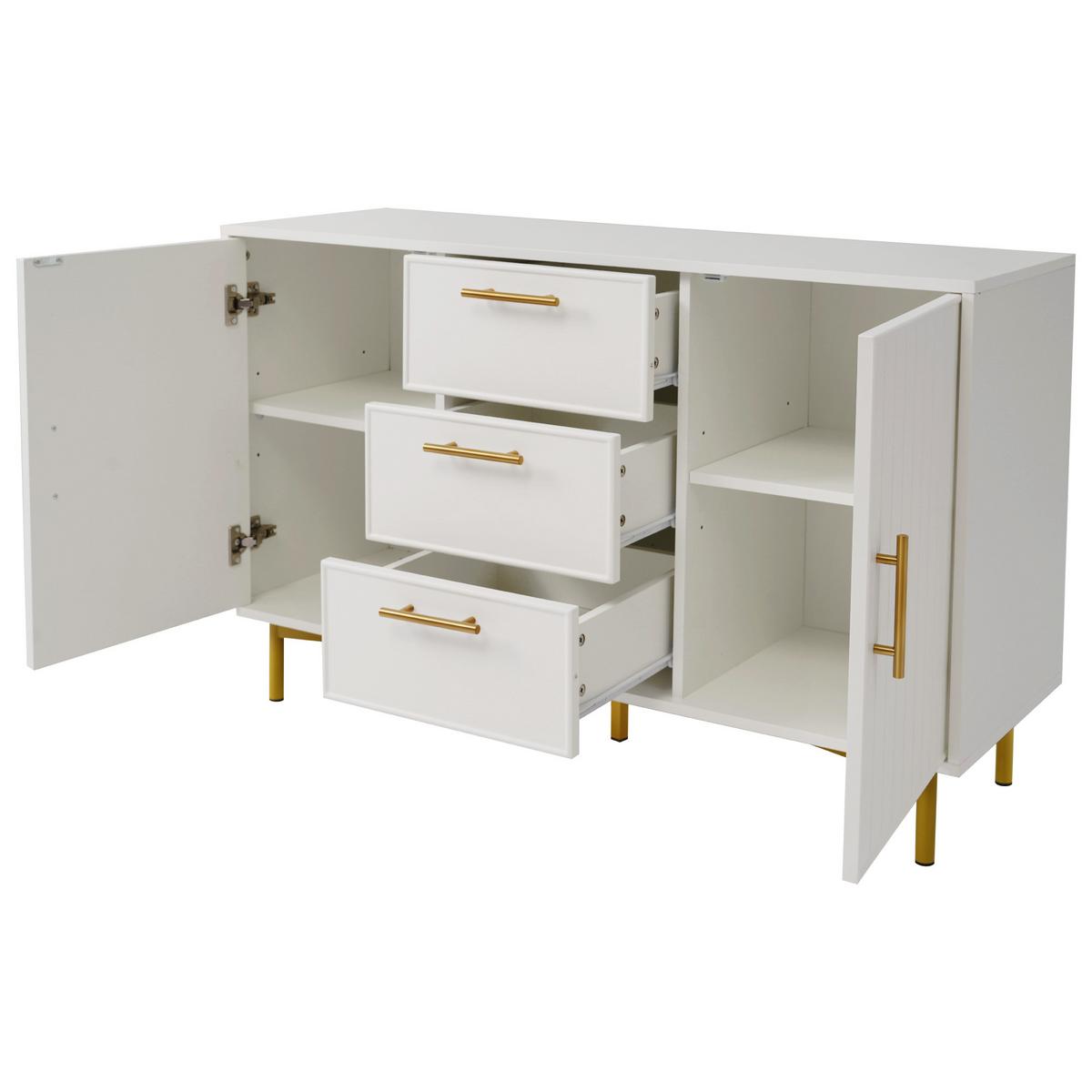 SIDEBOARD holzwerkstoff weiß mit rillenfront, 2 türen & 3 schubladen - Weiß, Holzwerkstoff (120/40/75cm) - Urban Meuble