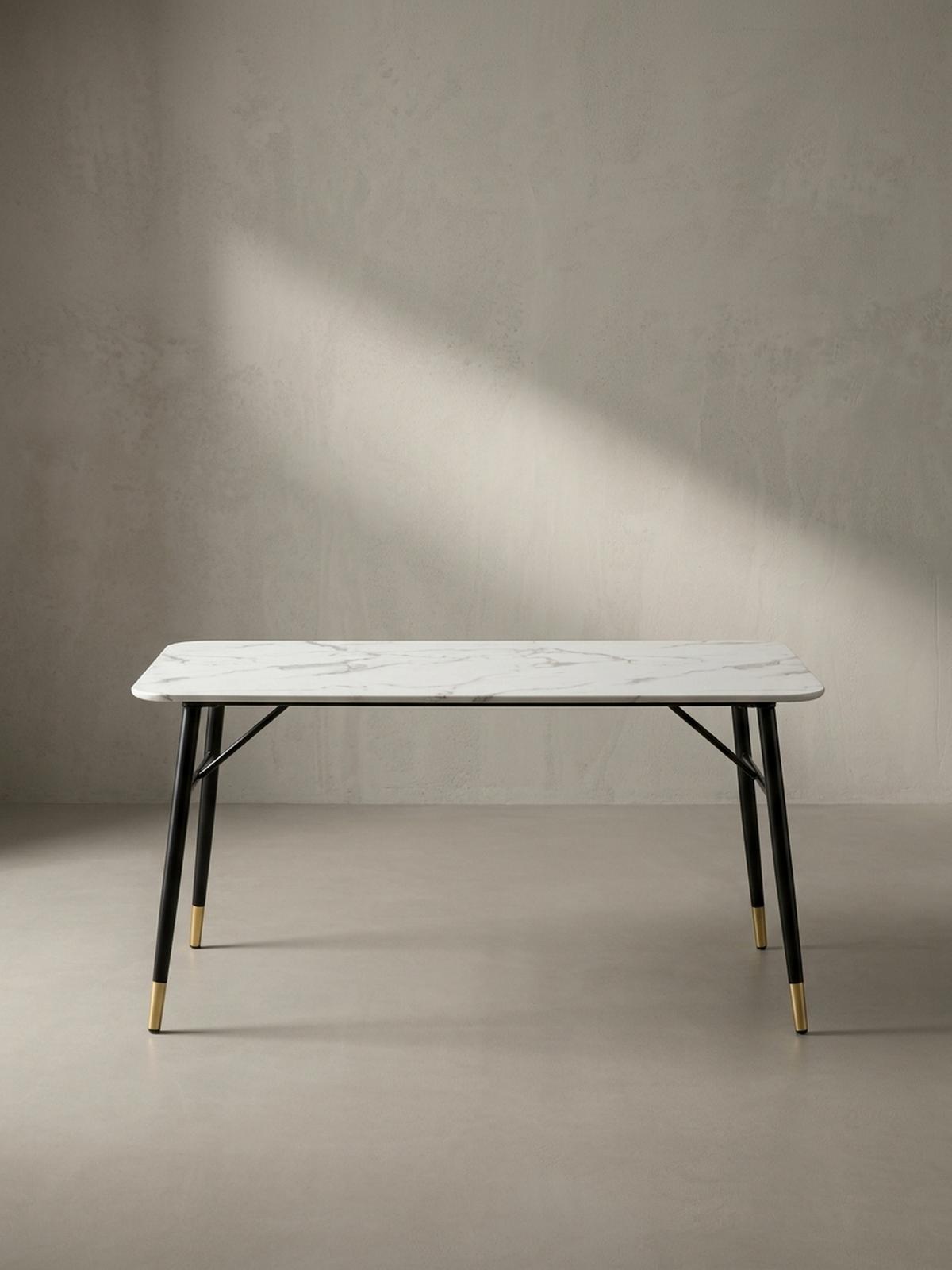 ESSTISCH Marmoroptik Metall Rechteckig Modern Klein, Weiß 160x80x76 cm - Goldfarben/Weiß, Holzwerkstoff/Metall (80/160/76cm) - KADIMA DESIGN
