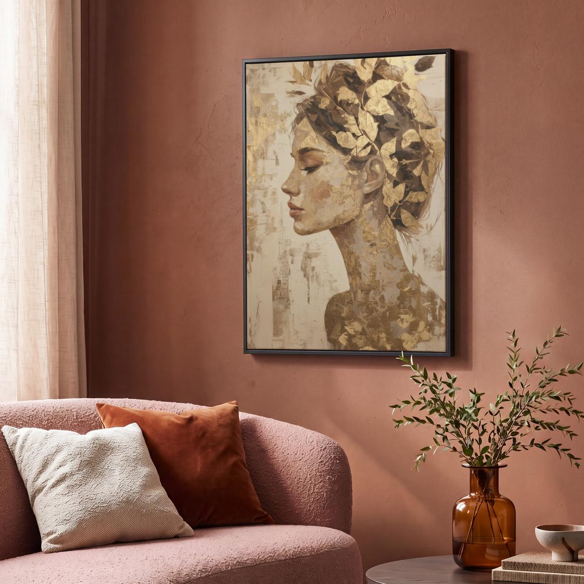 LEINWAND Bilder mit Rahmen - Frau - Gold - Abstrakt - Textur - 70x100 - Goldfarben, Textil (70/100cm) - MuchoWow