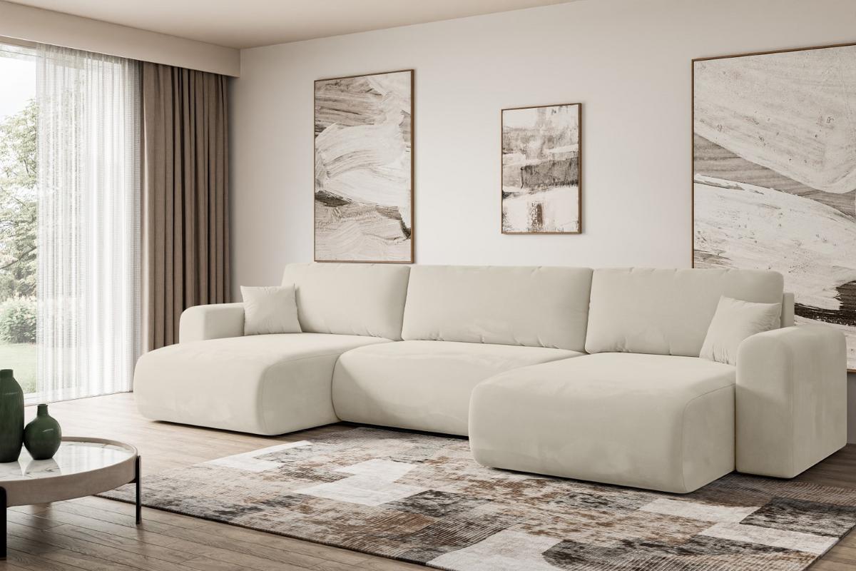 WOHNLANDSCHAFT mit Schlaffunktion und Bettkasten ORRO-U - 362x145x83 cm Beige Velours - Beige/Creme, Holzwerkstoff/Kunststoff (362/83/145cm) - ALTDECOR