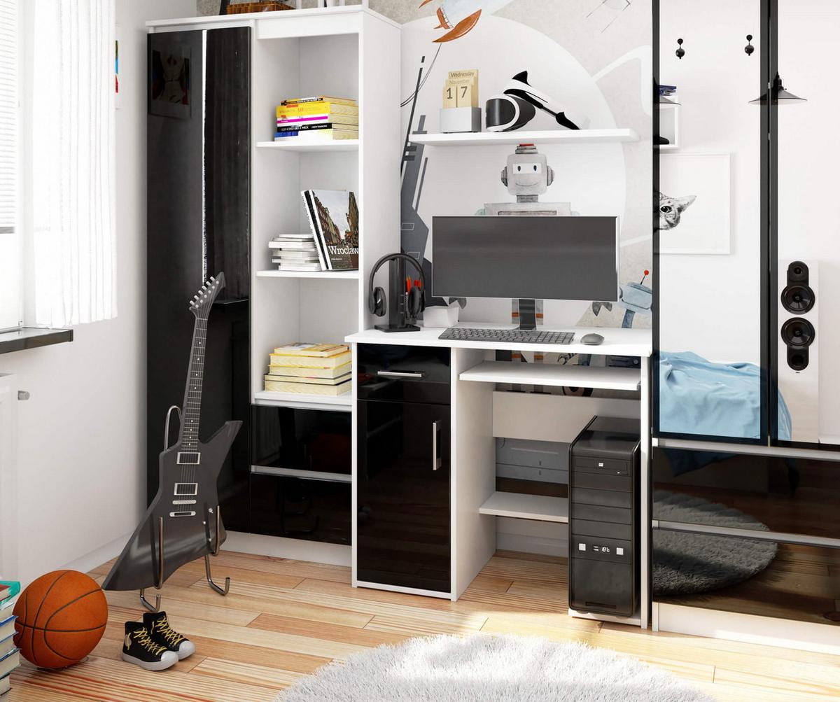 SCHREIBTISCH Weiß, Schwarz Glanz 74/90/50 - Schwarz Hochglanz/Weiß, Holzwerkstoff (124/85/74cm) - RAUMHIRSCH FURNITURE