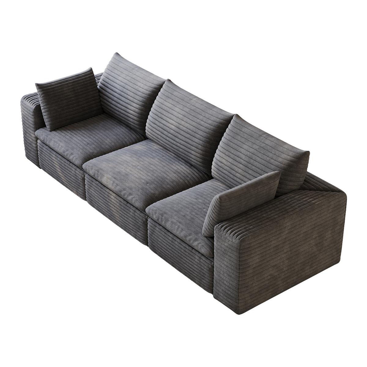 3-SITZER SOFA 260cm Corduroy Modulares ohne Montage - Dunkelgrau, Textil (260/60/90cm) - Urban Meuble