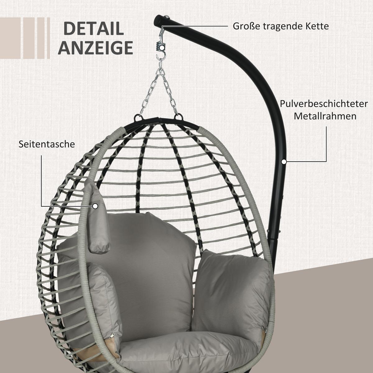HÄNGESESSEL, Stahl, Polyester, Grau - Grau, Metall (100/188/110cm) - Outsunny