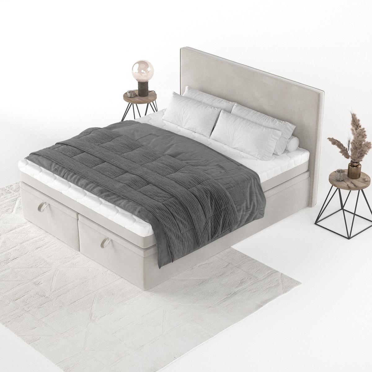 BOXBETT Zalla 140/200 cm Hellbeige im Paros Stoff - Beige/Schwarz, Holz/Holzwerkstoff (140/200cm) - AltaBeds