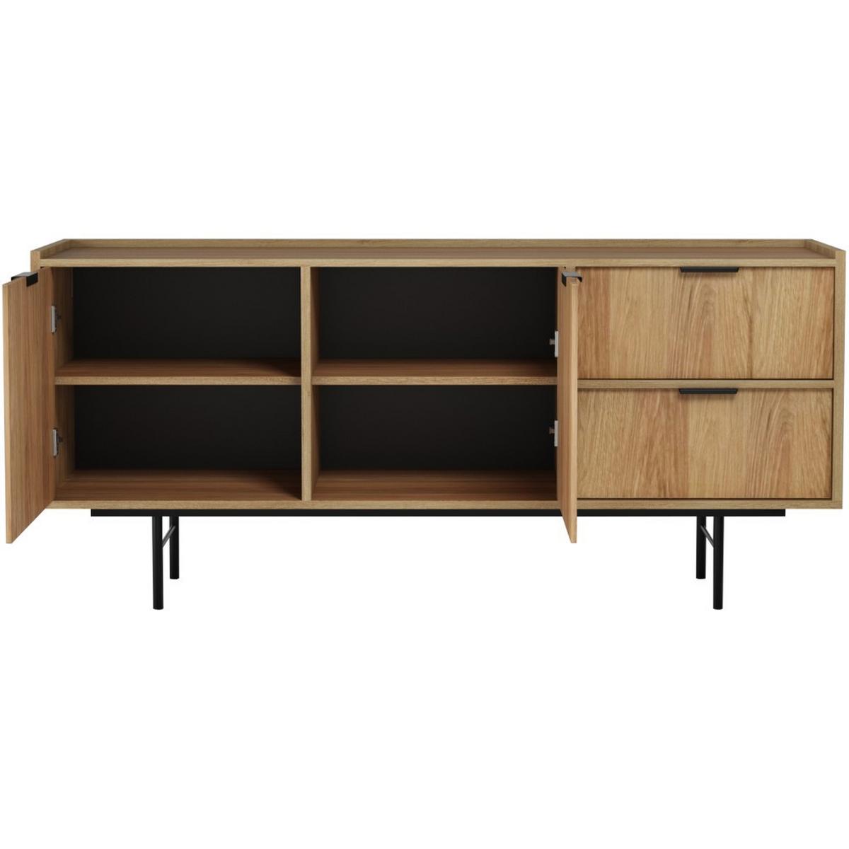 KOMMODE Evron mit 2 Schubalden und 2 Türen, Hikora Eiche - Eichefarben/Schwarz, Holzwerkstoff/Metall (150/68/40cm) - Beautysofa