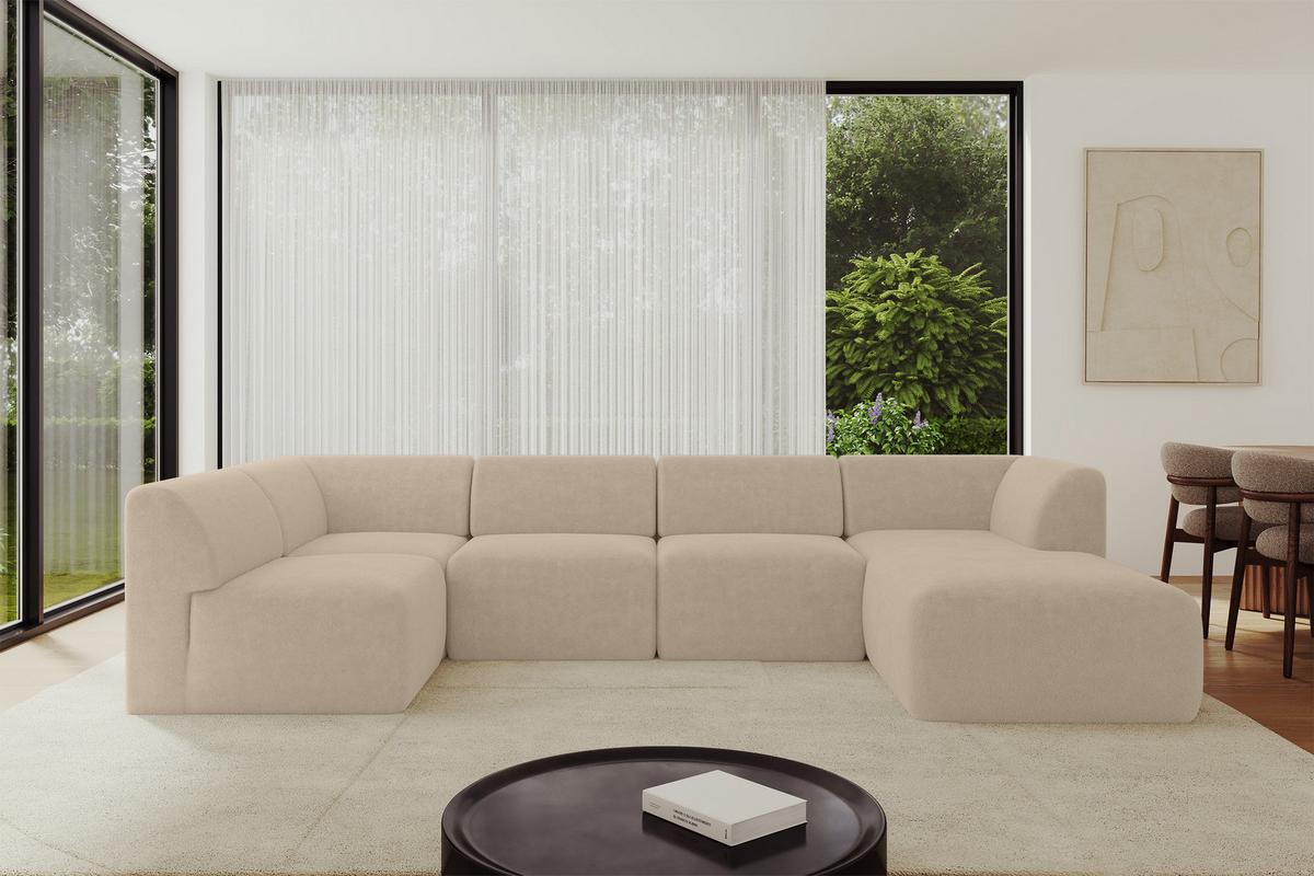WOHNLANDSCHAFT Ottomane Rechts MOVO-L 345x180x78 cm Creme Tissu - Klar, Holzwerkstoff/Kunststoff (180/78/345cm) - ALTDECOR
