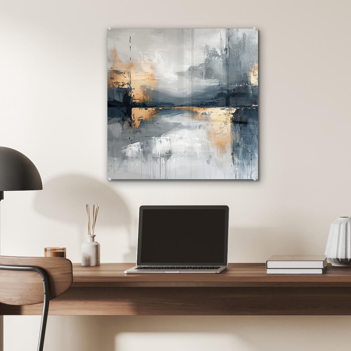 ACRYLGLASBILD Kunst - Grau - Gold - Abstrakt 50x50 cm - Dunkelgrau, Glas (50/50cm) - MuchoWow