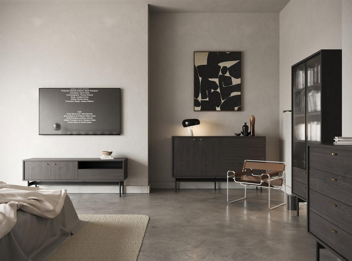 TV-LOWBOARD Olar II ESCHE PORTLAND SCHWARZ 154 CM - Goldfarben/Schwarz, Holzwerkstoff/Metall (154/56.6/38cm) - Selsey