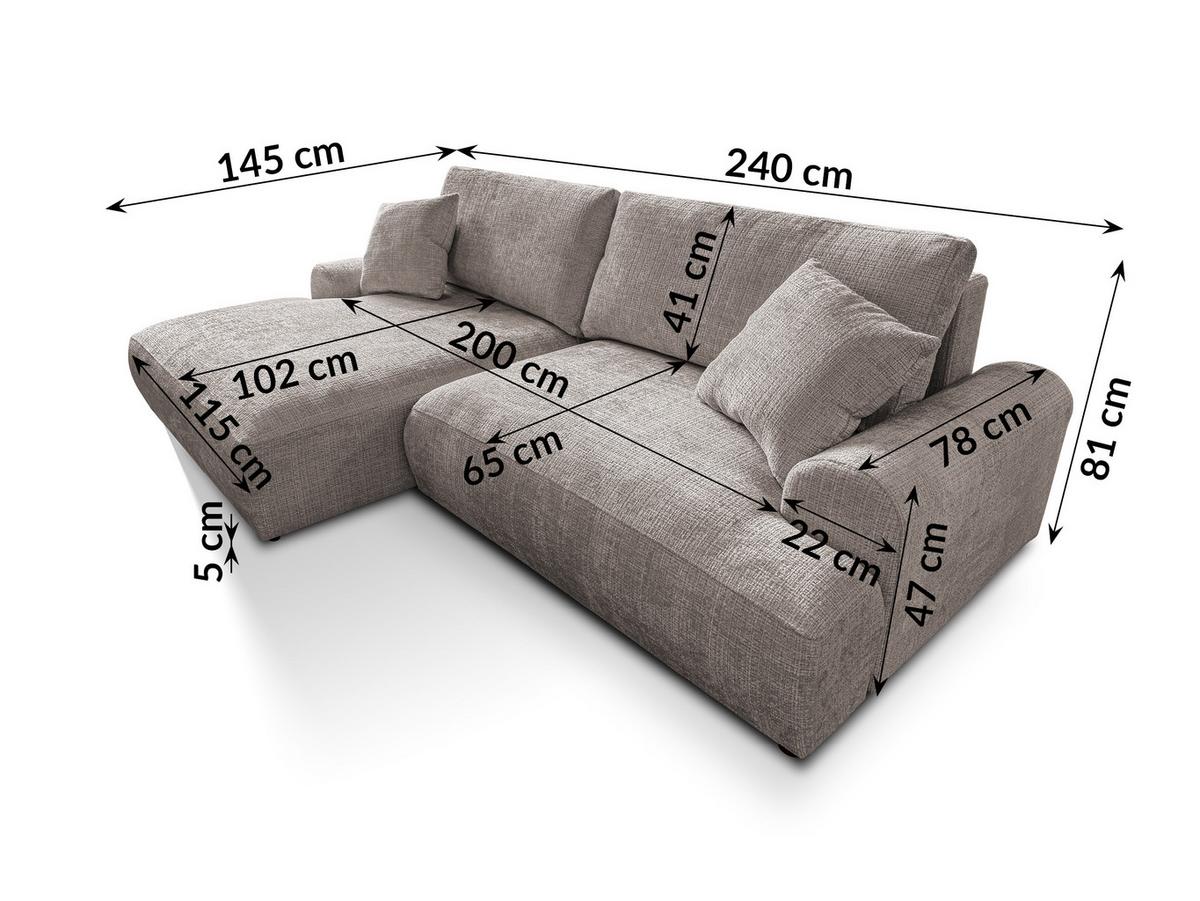 ECKSOFA Melvano mit Schlaffunktion und Bettkasten im Japandi-Stil aus weichem Taupe Chenille-Stoff - Taupe/Schwarz, Holz/Kunststoff (145/240cm) - S-Style