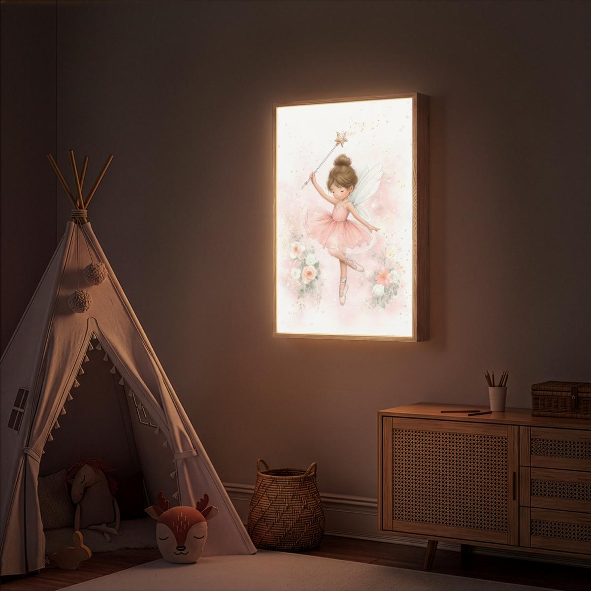 NACHTTISCHLAMPE MIT AKKU Ballerina - Fee - Blumen - Rosa 60x90 cm - Rosa, Holzwerkstoff (8/60/90cm) - OnlyWow